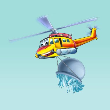 Cartoon helicopter flying on duty to the rescue - illustration