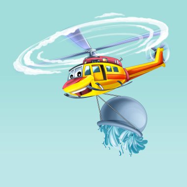 Cartoon helicopter flying on duty to the rescue - illustration