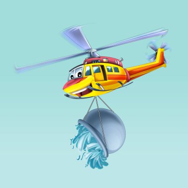 Cartoon helicopter flying on duty to the rescue - illustration