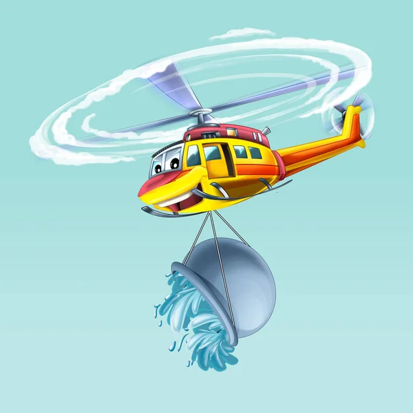 Helicóptero Dos Desenhos Animados Voando Plantão Para Resgate Ilustração — Fotografia de Stock