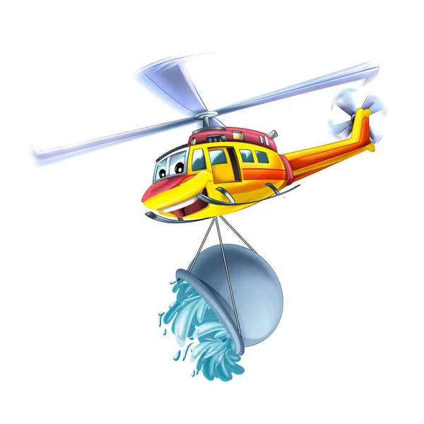 救助任務で飛ぶ漫画のヘリコプター イラスト — ストック写真