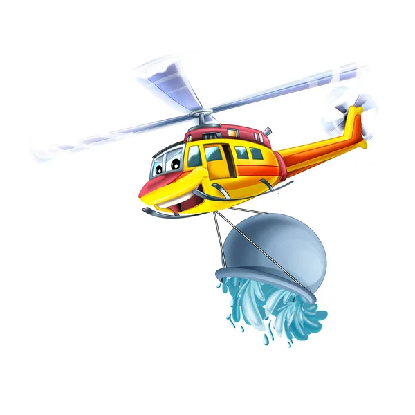 救助任務で飛ぶ漫画のヘリコプター イラスト — ストック写真