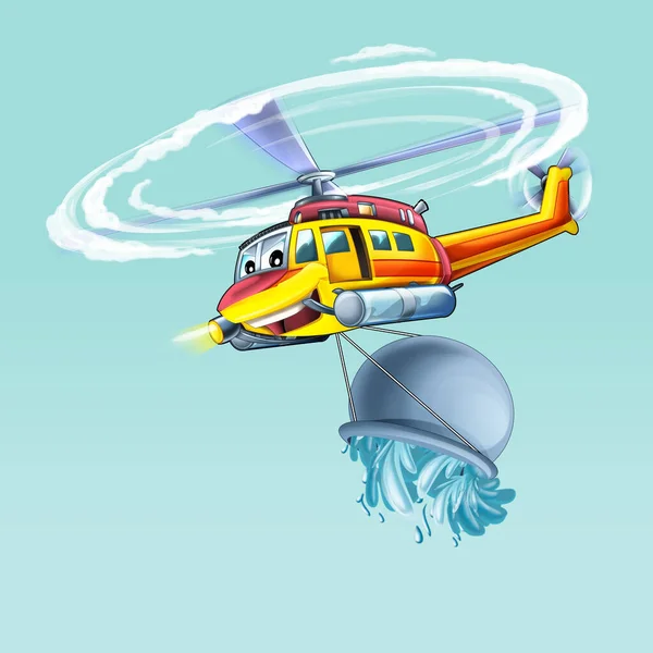 Helicóptero Dos Desenhos Animados Voando Plantão Para Resgate Ilustração — Fotografia de Stock