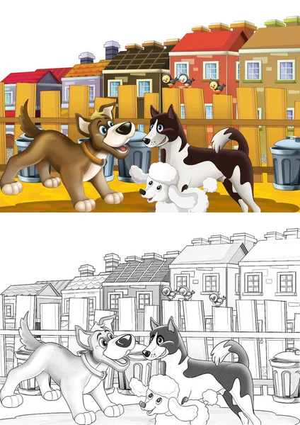 Cartoon Scene Met Hond Plezier Hebben Boerderij Witte Achtergrond Illustratie — Stockfoto