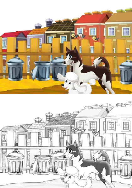 Zeichentrickszene Mit Hund Der Der Stadt Auf Weißem Hintergrund Spaß — Stockfoto