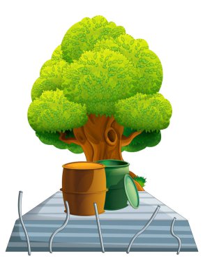 cartoon scene with tree and construction site as ecology theme isolated illustration