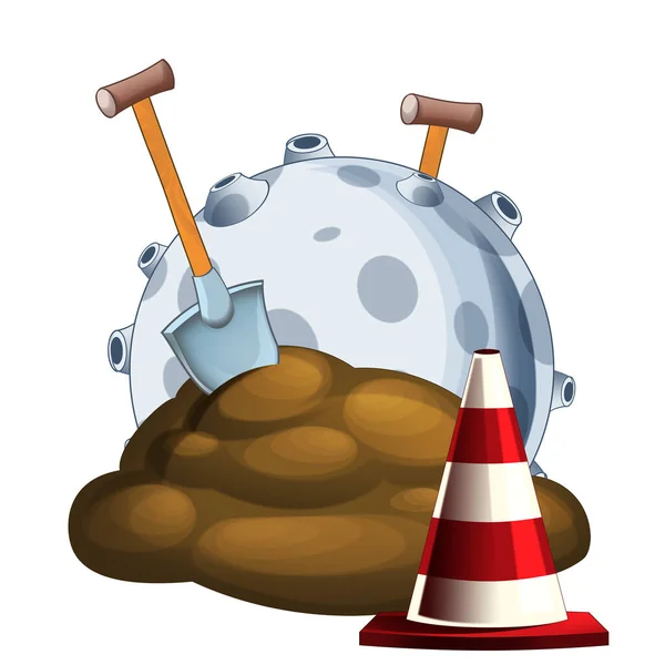 Cartoon Mud Hole Earth Construction Site Rock Meteorite Isolated Illustration — Stockfoto