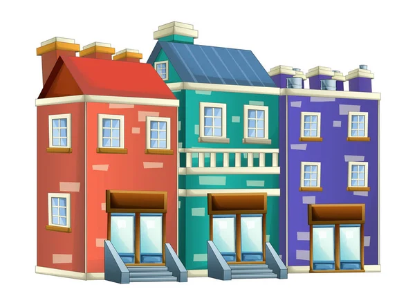 Escena Dibujos Animados Con Casas Urbanas Edificios Ciudad Ilustración Aislada —  Fotos de Stock