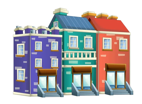 Escena Dibujos Animados Con Casas Urbanas Edificios Ciudad Ilustración Aislada —  Fotos de Stock