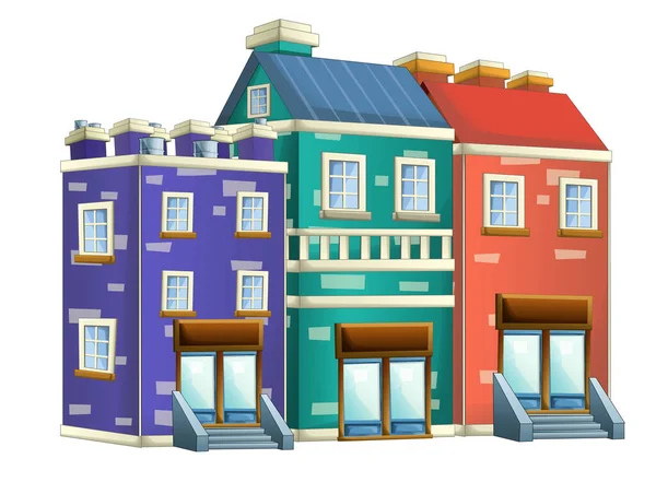 Escena Dibujos Animados Con Casas Urbanas Edificios Ciudad Ilustración Aislada — Foto de Stock