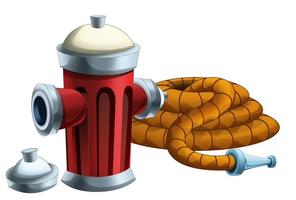 cartoon scene with street hydrantn with fireman hose isolated illustration