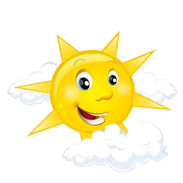 cartoon scene with happy sun shining isolated illustration