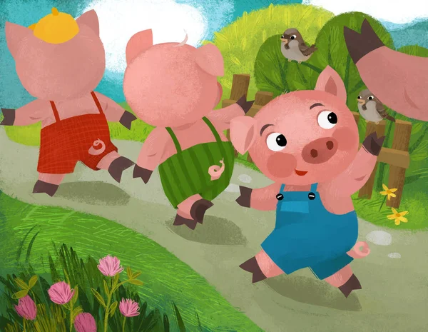 Cartoon Fairy Tale Scene Pin Boy Nature Village Illustration — Fotografia de Stock
