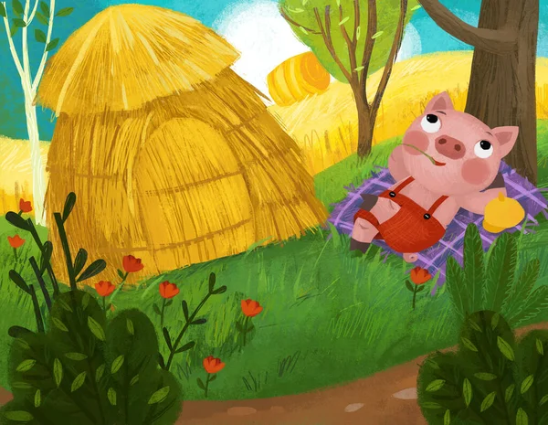 Cartoon Fairy Tale Scene Pin Boy Nature Village Illustration — Φωτογραφία Αρχείου