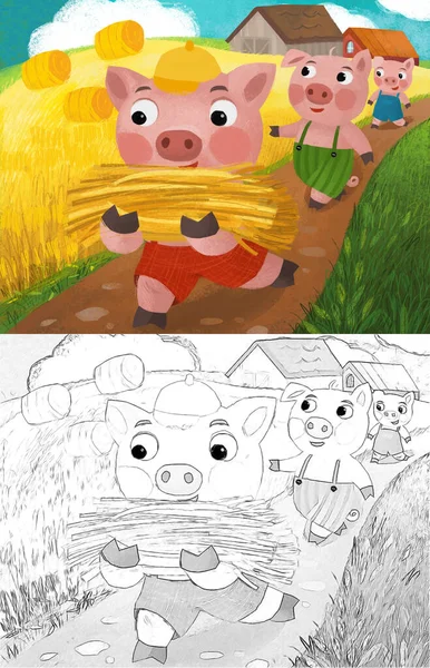 Cartoon Fairy Tale Scene Pin Boy Nature Village Illustration — Zdjęcie stockowe