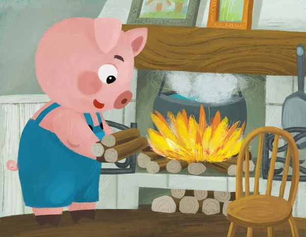 Cartoon Scene Pig Farmer Farm House Illustration — Foto de Stock