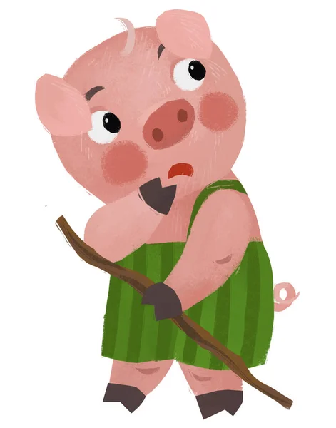 Cartoon Scene Farmer Funnt Pig Rancher Isolated Illustration — Photo
