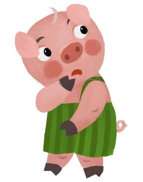 Cartoon Scene Farmer Funnt Pig Rancher Isolated Illustration — ストック写真