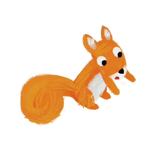 cartoon scene with cheerful squirrel on white background illustration