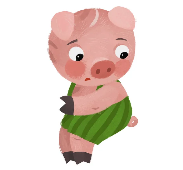Cartoon Scene Farmer Funnt Pig Rancher Isolated Illustration — Stock Photo, Image