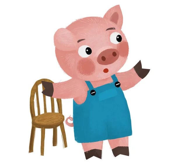Scène Dessin Animé Avec Fermier Éleveur Porcs Funnt Illustration Isolée — Photo