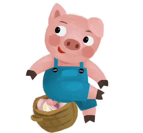 Cartoon Scene Farmer Funnt Pig Rancher Isolated Illustration — Stock Photo, Image