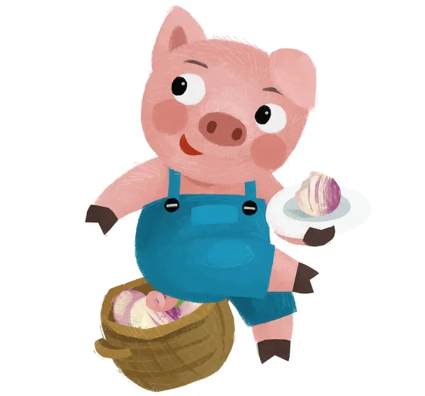 Cartoon Scene Farmer Funnt Pig Rancher Isolated Illustration — Stock fotografie