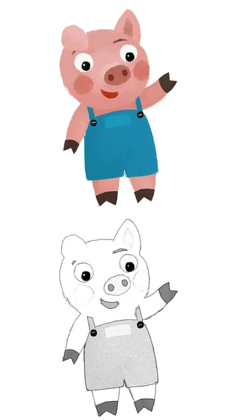 Cartoon Scene Farmer Funnt Pig Rancher Isolated Illustration Sketch — Stock Photo, Image