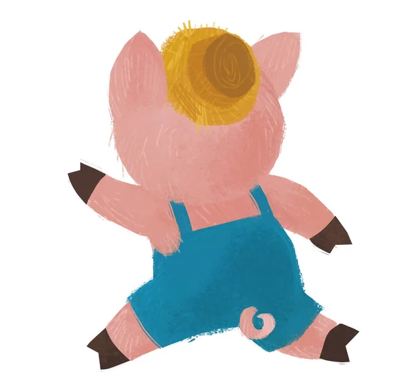 Cartoon Scene Farmer Funnt Pig Rancher Isolated Illustration — Stok Foto