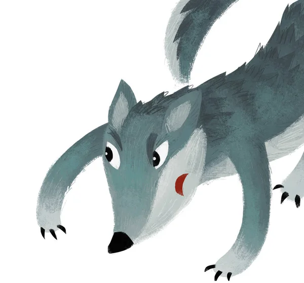 Cartoon Scene Met Slechte Wolf Witte Achtergrond Illustratie Voor Kinderen — Stockfoto