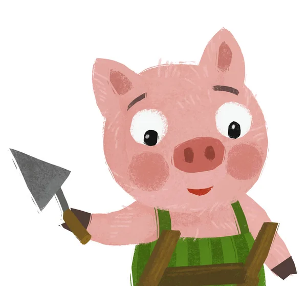 農家の面白い豚牧場の孤立したイラストの漫画シーン — ストック写真