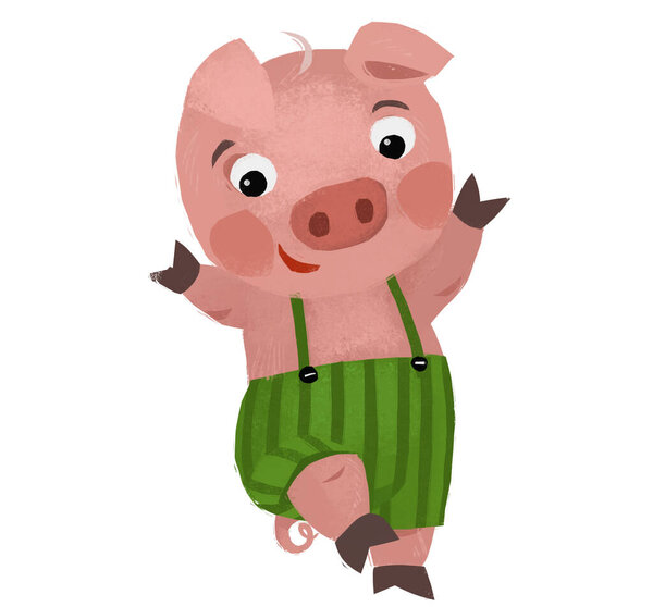 cartoon scene with farmer funnt pig rancher isolated illustration