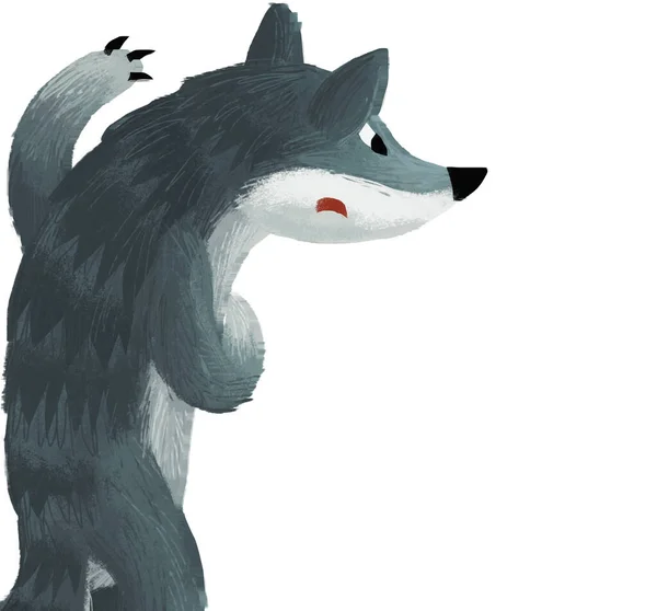Cartoon Scene Bad Wolf White Background Illustration Kids — Stock Photo, Image