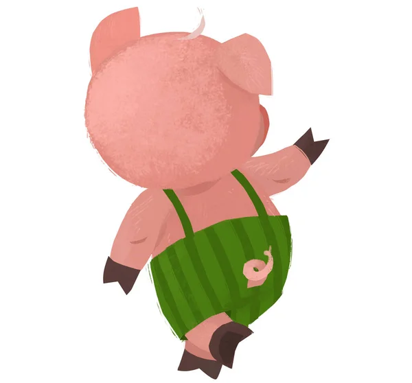 Cartoon Scene Farmer Funnt Pig Rancher Isolated Illustration — Stockfoto