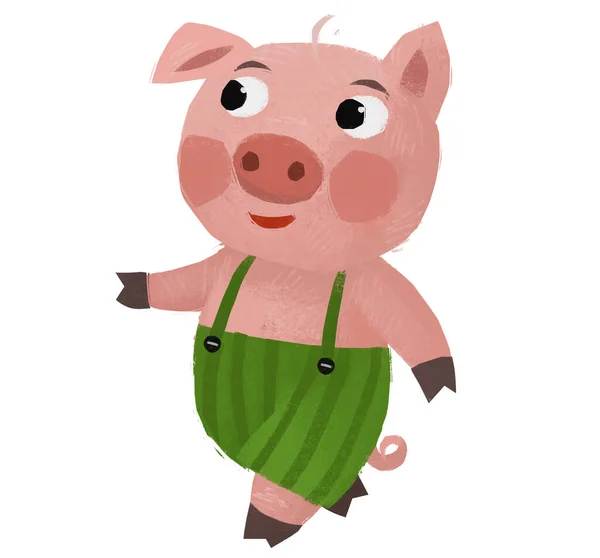 Cartoon Scene Farmer Funnt Pig Rancher Isolated Illustration — Foto Stock