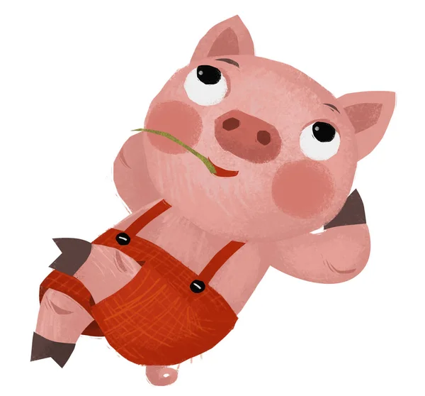 Cartoon Scene Farmer Funnt Pig Rancher Isolated Illustration — Zdjęcie stockowe