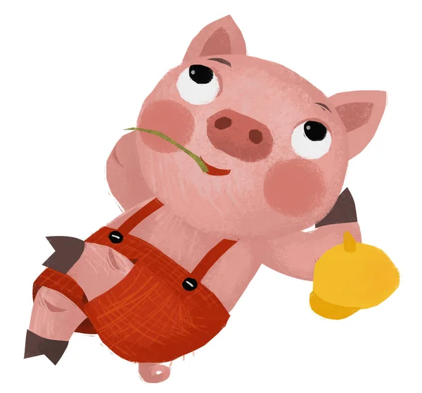 Cena Dos Desenhos Animados Com Agricultor Funnt Porco Rancher Ilustração — Fotografia de Stock