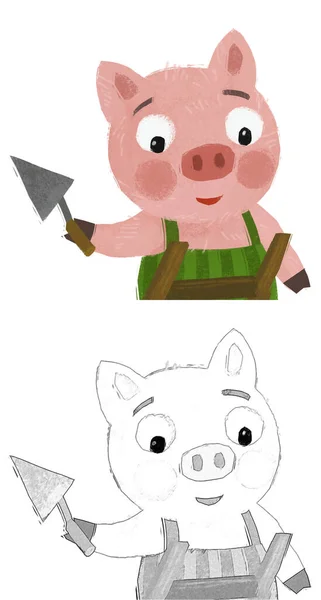 Cartoon Scene Farmer Funnt Pig Rancher Isolated Illustration Sketch — Foto de Stock