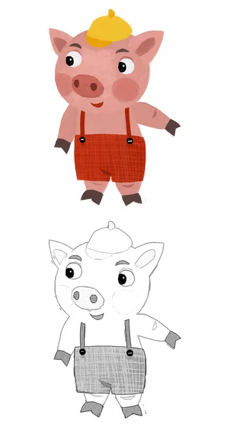 Cartoon Scene Farmer Funnt Pig Rancher Isolated Illustration Sketch — Photo