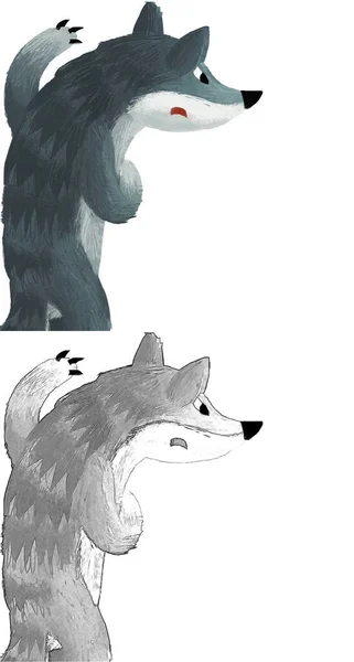 Cartoon Scene Bad Wolf White Background Illustration Kids Sketch — Stock Photo, Image