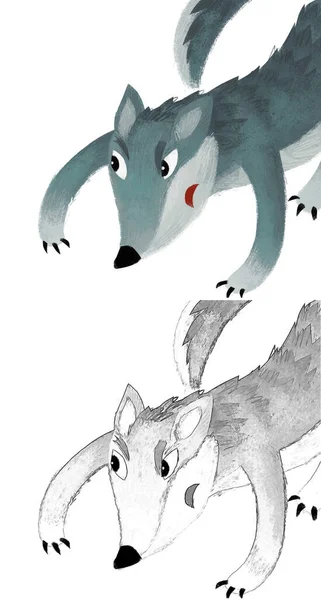 Cartoon Scene Bad Wolf White Background Illustration Kids Sketch — Stock Photo, Image