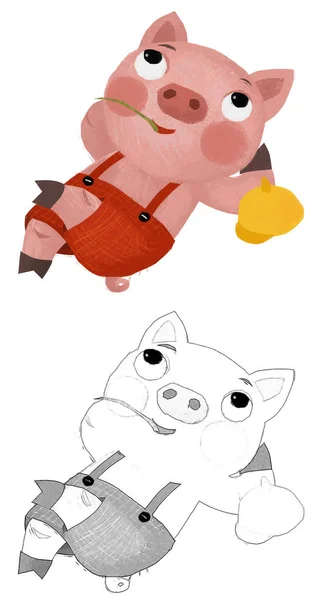 Cartoon Scene Farmer Funnt Pig Rancher Isolated Illustration Sketch — стоковое фото