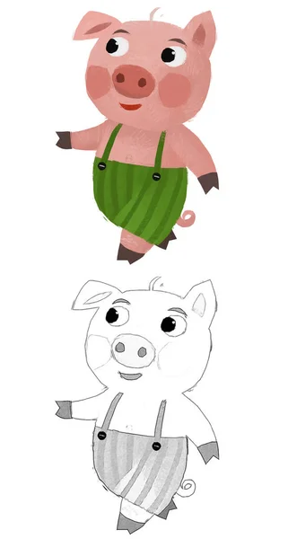 Cartoon Scene Farmer Funnt Pig Rancher Isolated Illustration Sketch — Φωτογραφία Αρχείου