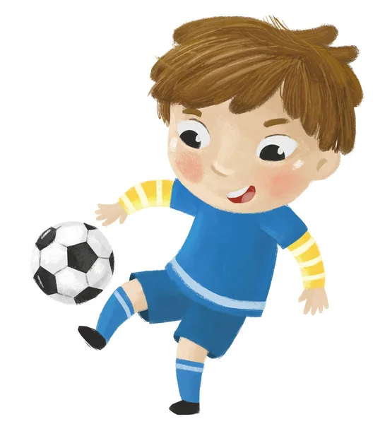 Cartoon Scene Kid Playing Sport Ball Soccer Footbal Illustration — Stock Photo, Image