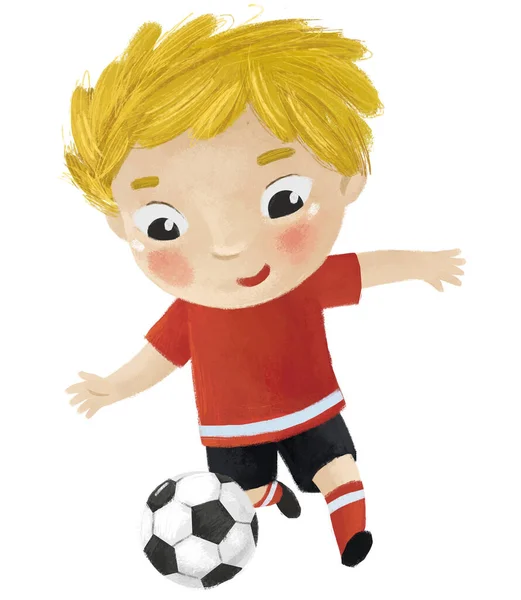 Futbol Oynayan Çocuğun Olduğu Çizgi Film Sahnesi Illüstrasyon — Stok fotoğraf