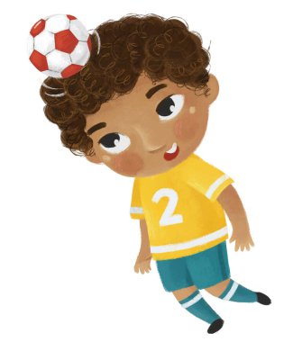 Futbol oynayan çocuğun olduğu çizgi film sahnesi - illüstrasyon