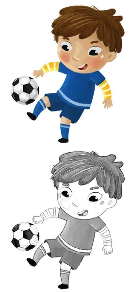 cartoon scene with kid playing sport ball soccer footbal - illustration sketch