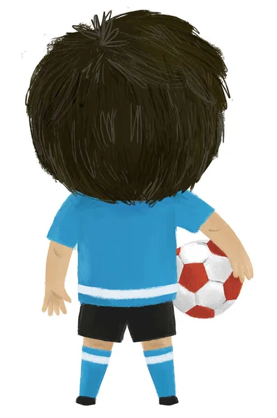 Мультяшная Сцена Ребенком Играющим Футбол Иллюстрация — стоковое фото