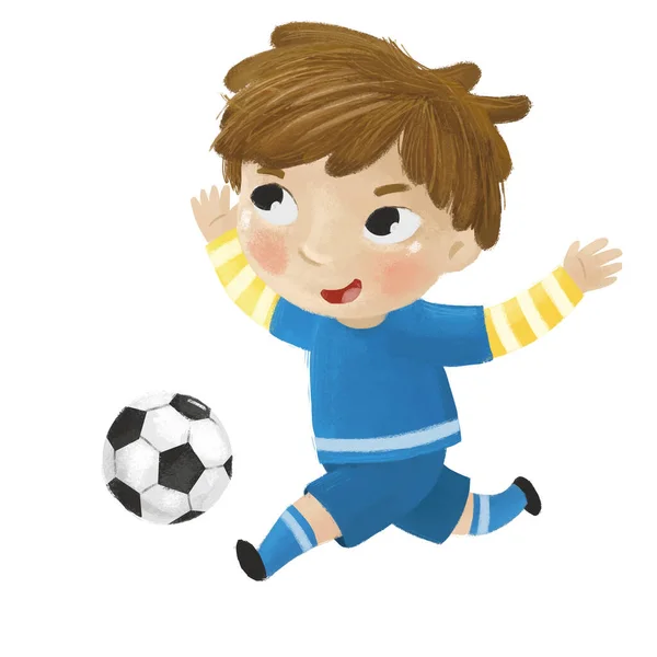Escena Dibujos Animados Con Niños Jugando Fútbol Pelota Deporte Corriendo —  Fotos de Stock