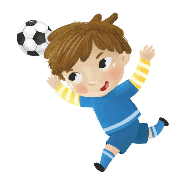 Scène Dessin Animé Avec Enfant Jouant Football Football Ballon Sport — Photo